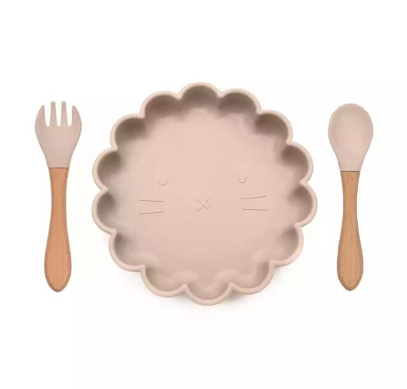 Set vaisselle crème en Silicone - Assiette + couverts